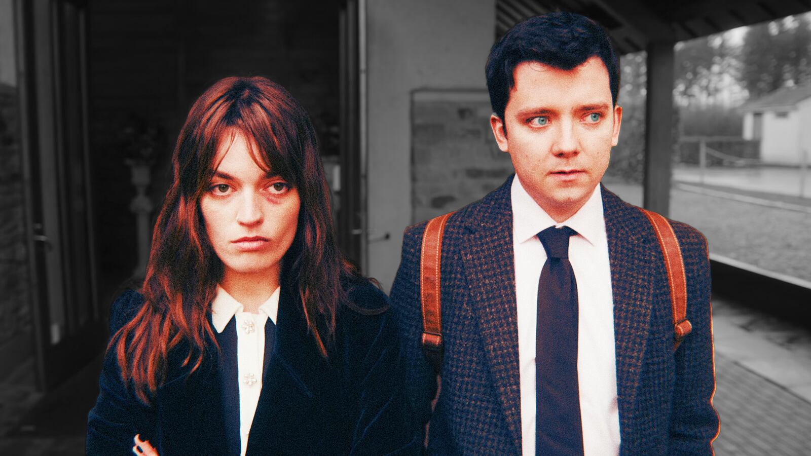 A photo illustration of Emma Mackey and Asa Butterfield on Sex Education season 4.