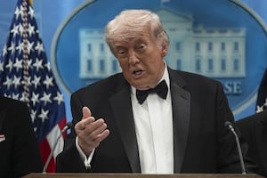 Donald Trump holds a press conference at the White House in Washington, DC, shortly after a shooting incident at the White House Correspondents' Dinner on April 25, 2026.