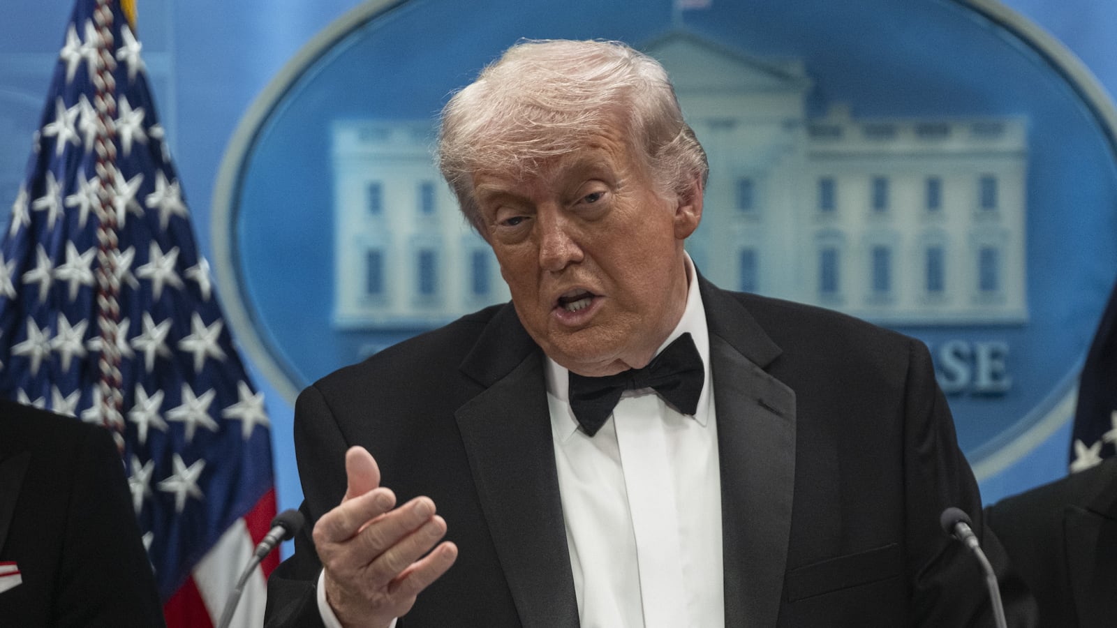 Donald Trump holds a press conference at the White House in Washington, DC, shortly after a shooting incident at the White House Correspondents' Dinner on April 25, 2026.