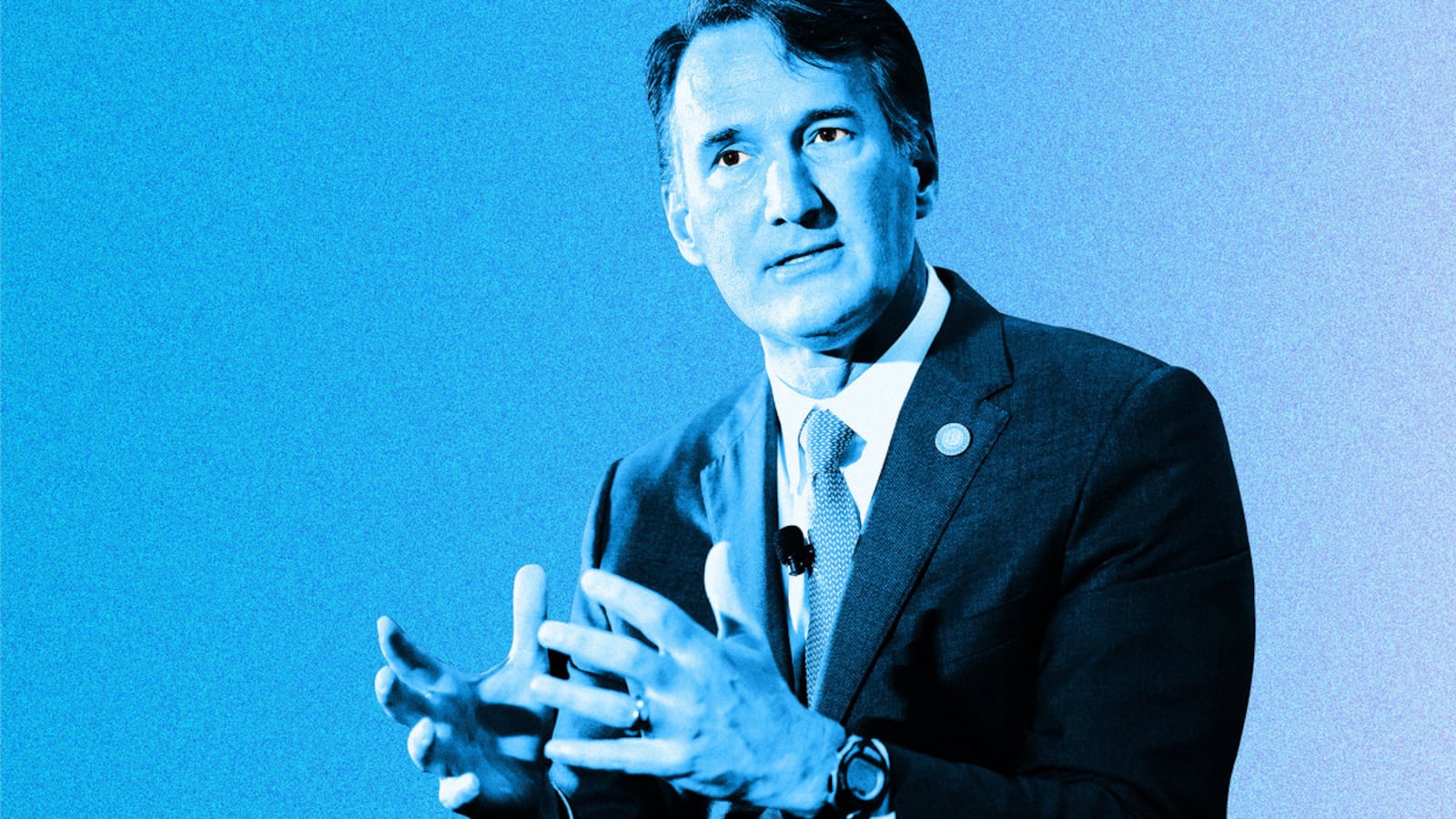 An illustration including a photo of Glenn Youngkin