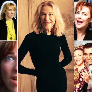 A photo collage of Catherine O'Hara's famous movie roles.