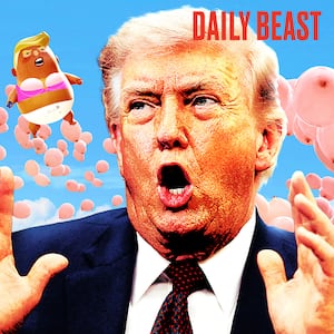 Donald Trump reacts to his bimbo-fied balloon.