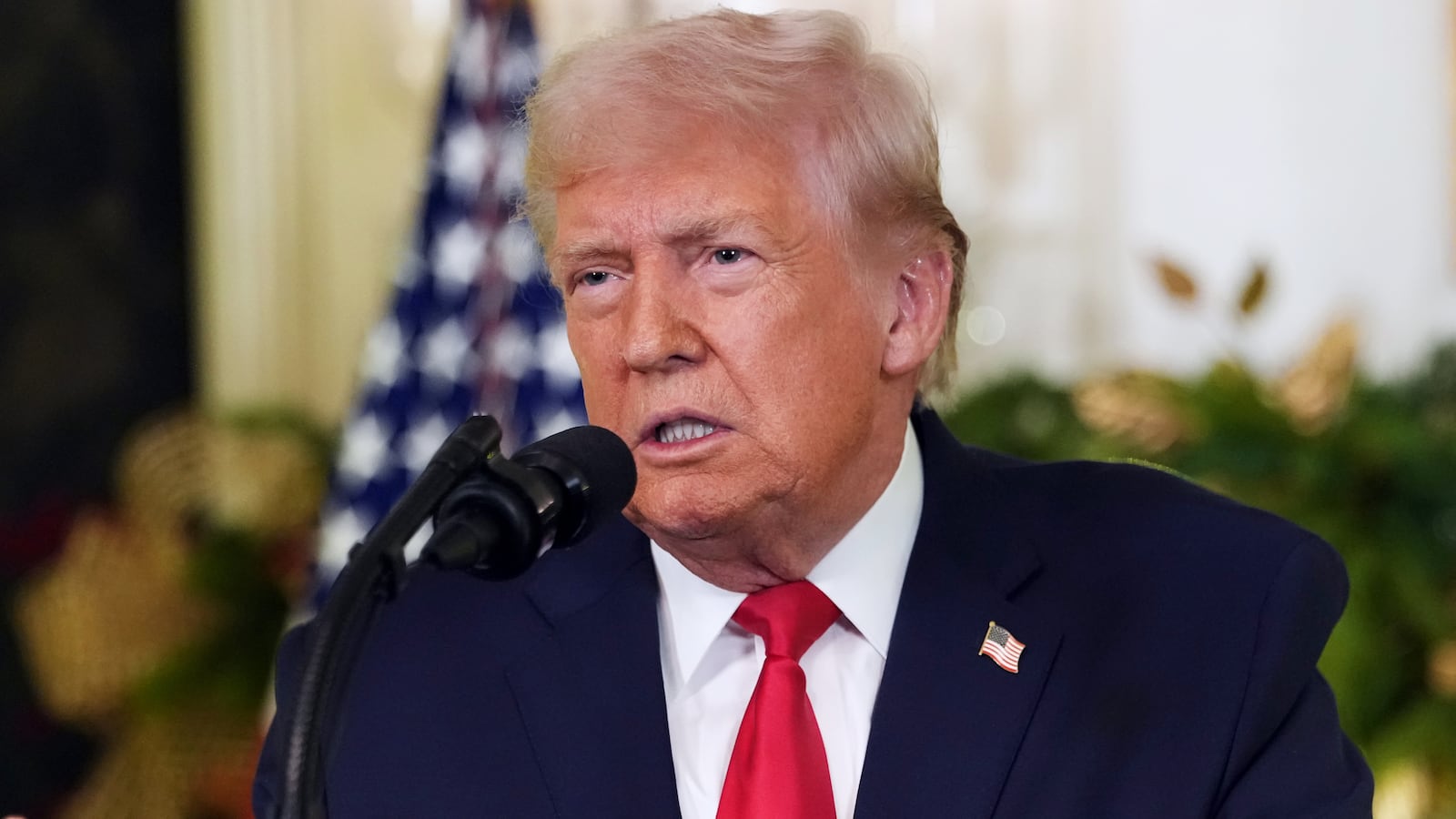 President Donald Trump addresses the nation from the Diplomatic Room of the White House on December 17, 2025 in Washington, DC.