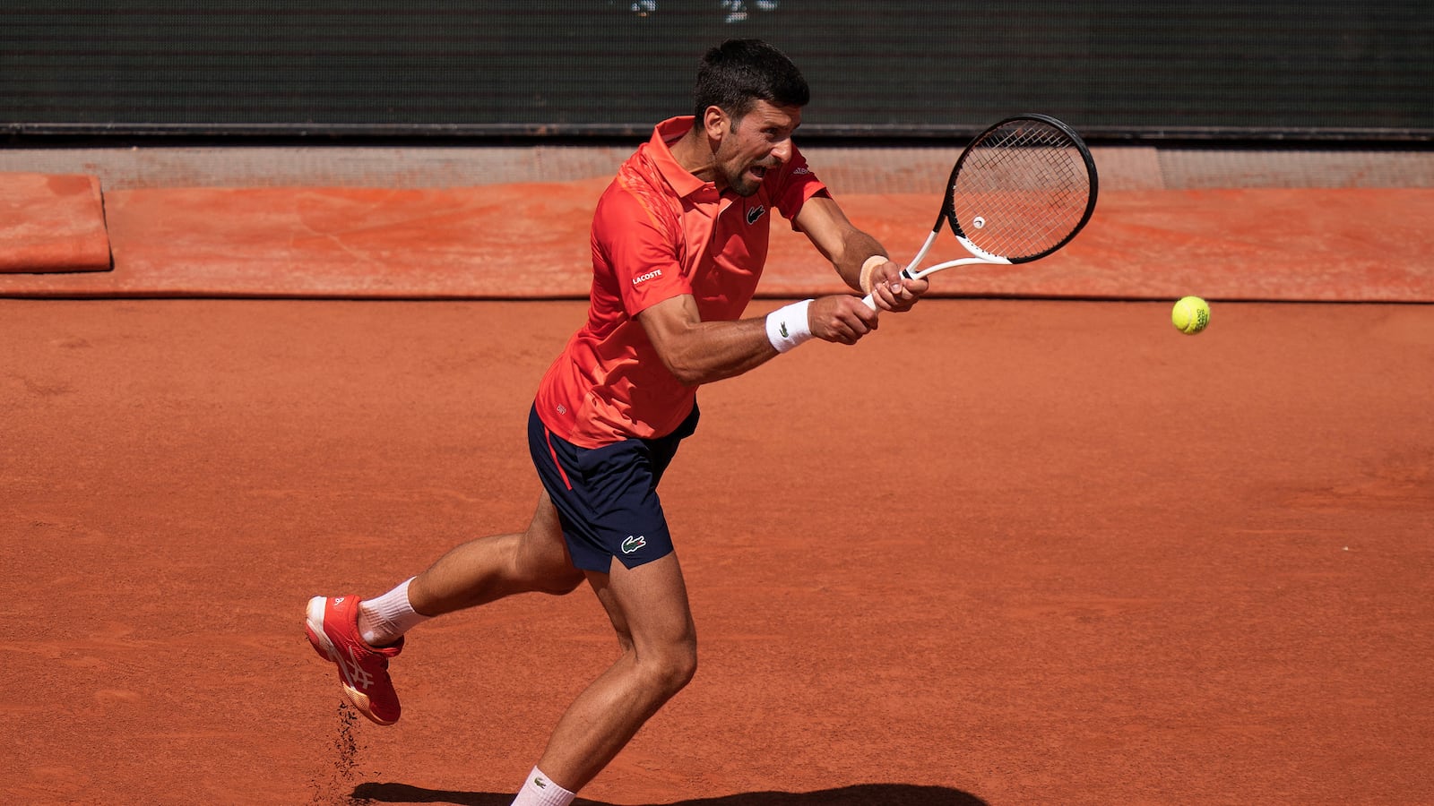Paris,France; Novak Djokovic (SRB) returns a shot during his match against Aleksandar Kovacevic (USA).