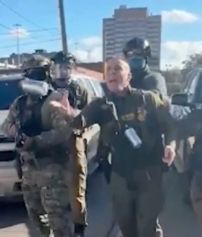 Border Patrol Chief Greg Bovino throws tear gas in Little Village, Chicago, Illinois. Chicago Headline Club lawsuit.