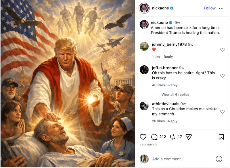 Nick Adams Instagram post of Trump as Jesus