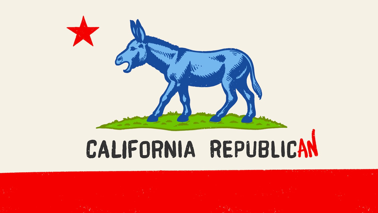 California flag with a donkey instead of a bear