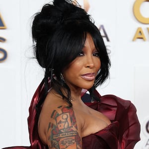 K. Michelle poses on the red carpet during arrivals for the 57th Annual CMA Awards at Bridgestone Arena, in Nashville, Tennessee, U.S., November 8, 2023.