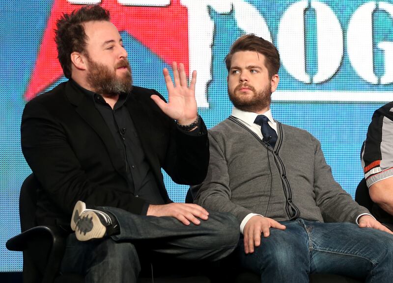PASADENA, CA - JANUARY 04:  Executive Producers Rob Worsoff (L) and Jack Osbourne speak onstage during the "Alpha Dogs" panel discussion at the National Geographic Channels portion of the 2013 Winter TCA Tour  - Day 1 at Langham Hotel on January 4, 2013 in Pasadena, California.  (Photo by Frederick M. Brown/Getty Images)
