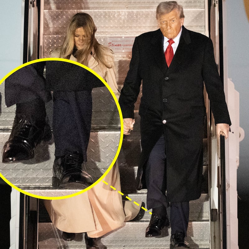 US President Donald Trump and First Lady Melania Trump step off Air Force One as they arrive at Stansted Airport, in Essex, ahead of the US President's second state visit to the UK. Picture date: Tuesday September 16, 2025.