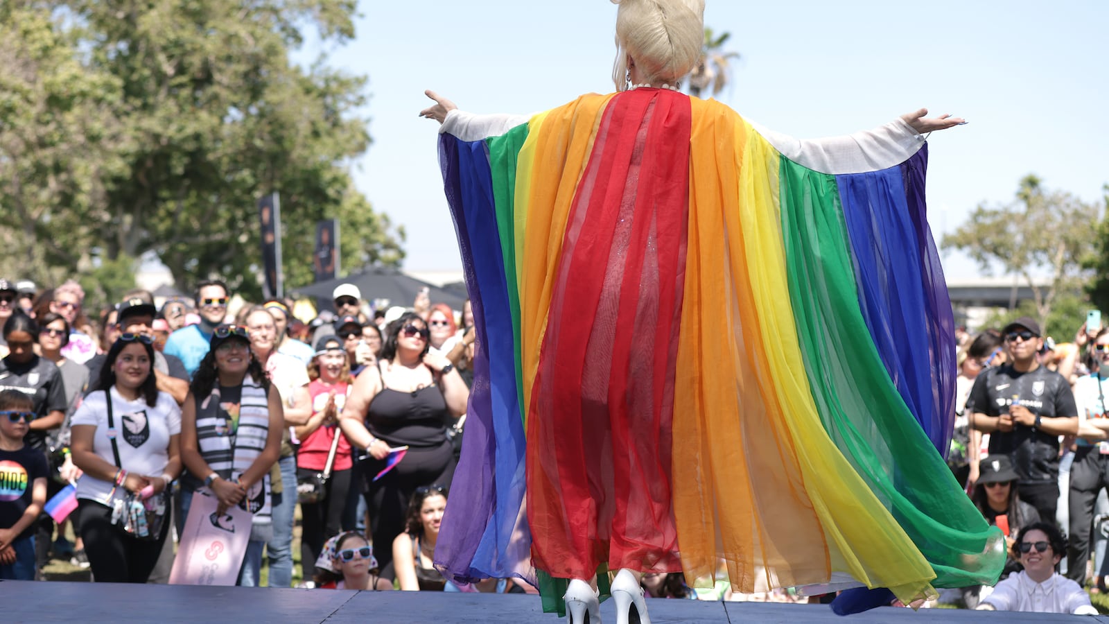 Drag performer Lauren Banall performs.