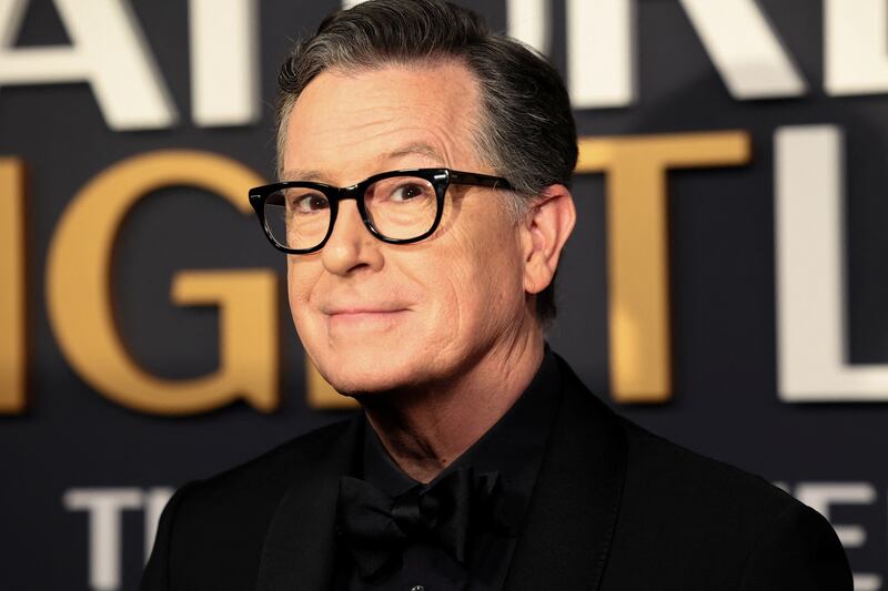 Stephen Colbert arrives for the Saturday Night Live 50: The Anniversary Special at 30 Rockefeller Plaza in New York City on February 16, 2025.