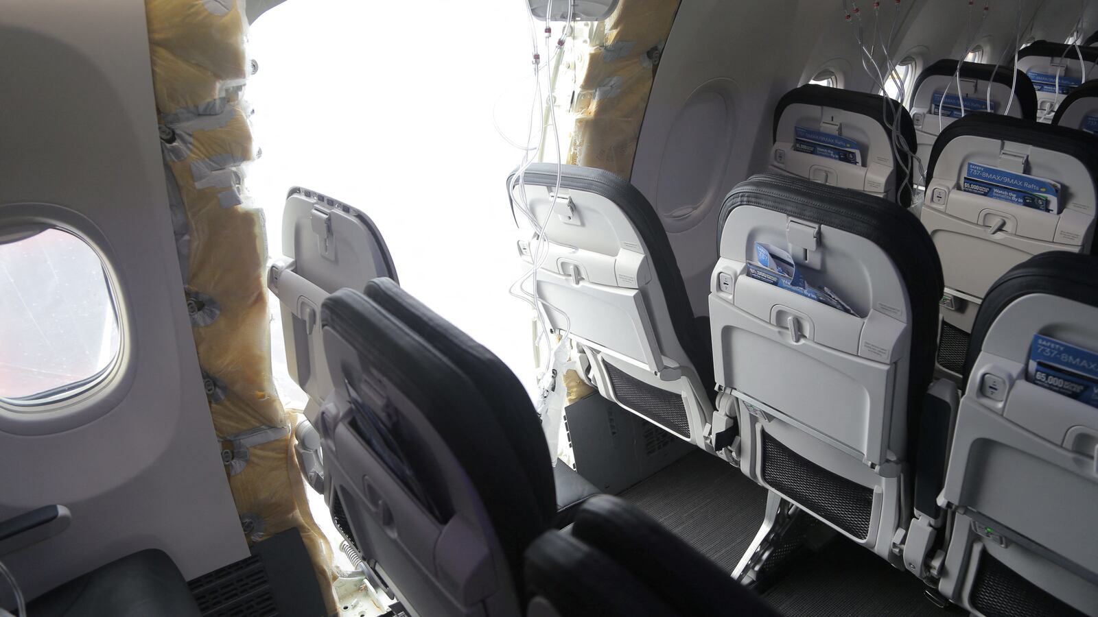 The fuselage plug area of Alaska Airlines Flight 1282, which has a door missing.