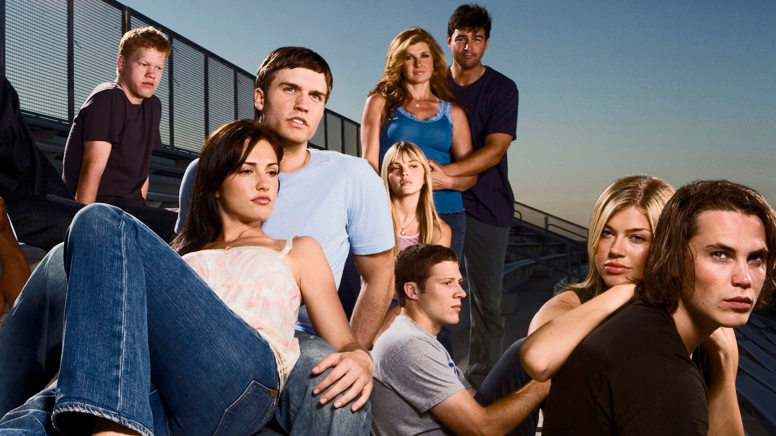 Friday Night Lights Cast Pictured: (l-r) Gaius Charles as Brian "Smash" Williams, Jesse Plemons as Landry Clarke, Minka Kelly as Lyla Garrity, Scott Porter as Jason Street, Aimee Teegarden as Julie Taylor, Connie Britton as Tami Taylor, Kyle Chandler as Eric Taylor, Zach Gilford as Matt Saracen, Adrianne Palicki as Tyra Collette, Taylor Kitsch as Tim Riggins.