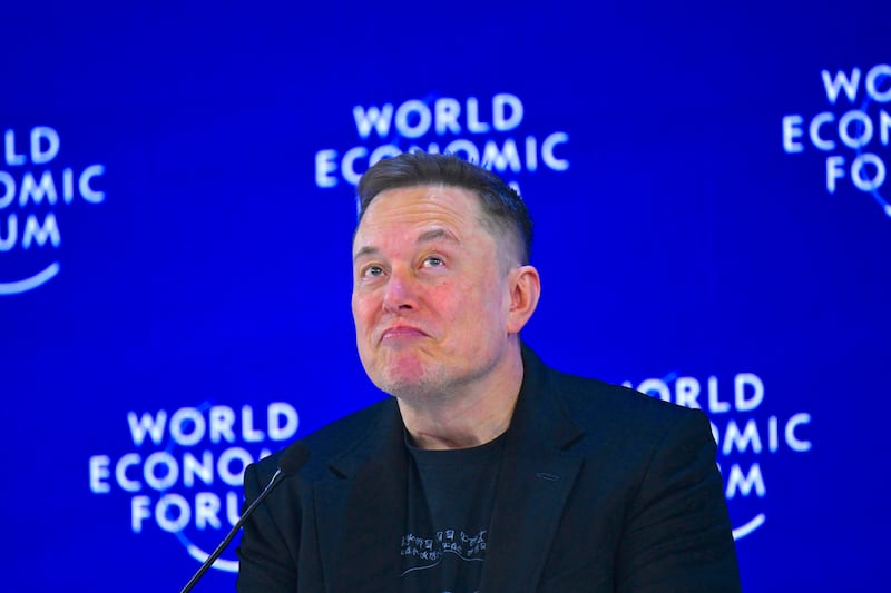 Elon Musk delivers a speech during the World Economic Forum Annual Meeting in Davos, Switzerland, on January 22, 2026.