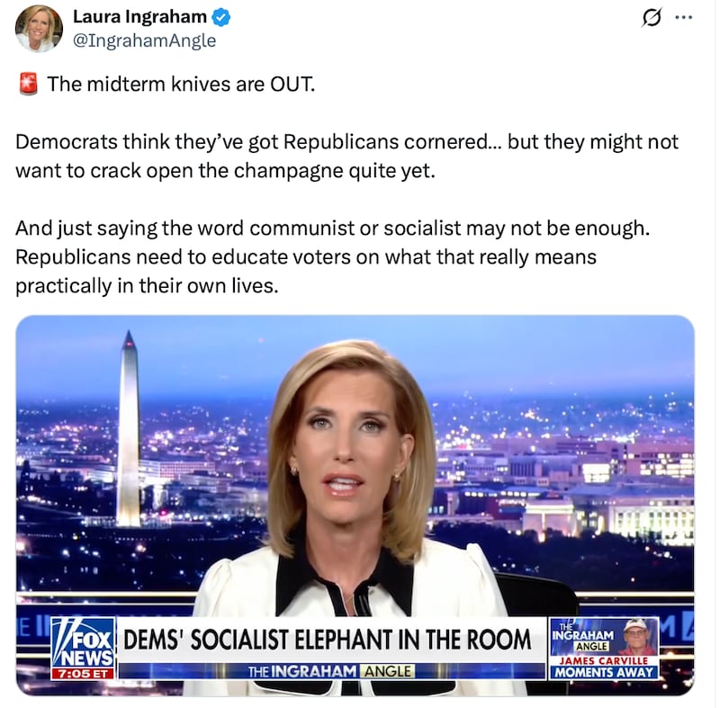 Fox News host Laura Ingraham warns about communism.