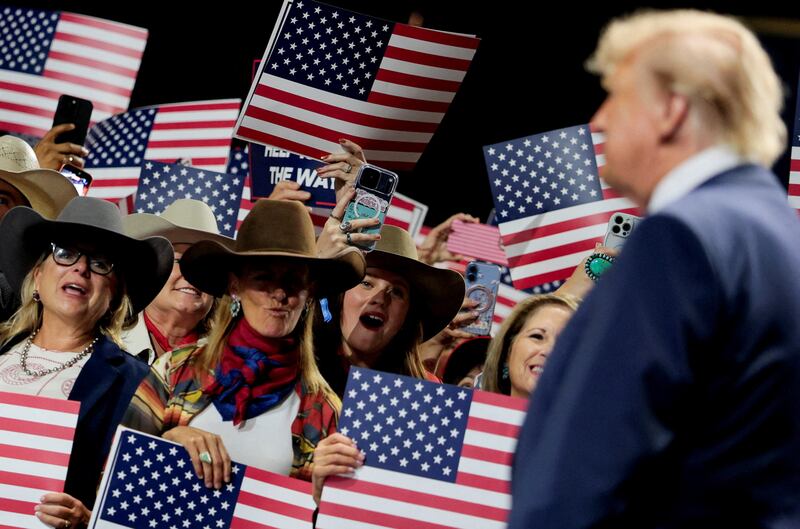 Supporters react as U.S. President Donald Trump arrives on stage at the Republican National Midterm Convention in Dallas, Texas, U.S., September 9, 2026. REUTERS/Evan Vucci     TPX IMAGES OF THE DAY