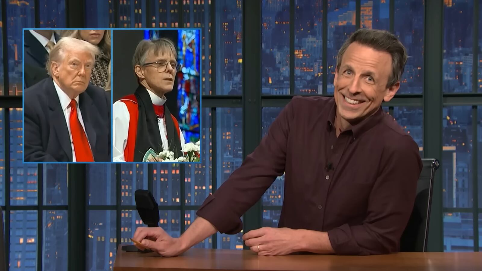 Seth Meyers talking about Trump and Rev. Budde