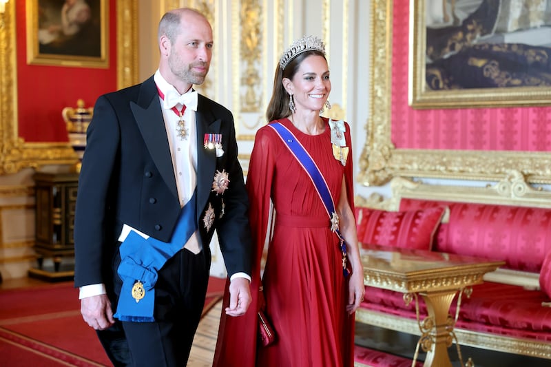 Prince William, Prince of Wales and Catherine, Princess of Wales attend a state banquet at Windsor Castle on July 8, 2025 in Windsor, England.
