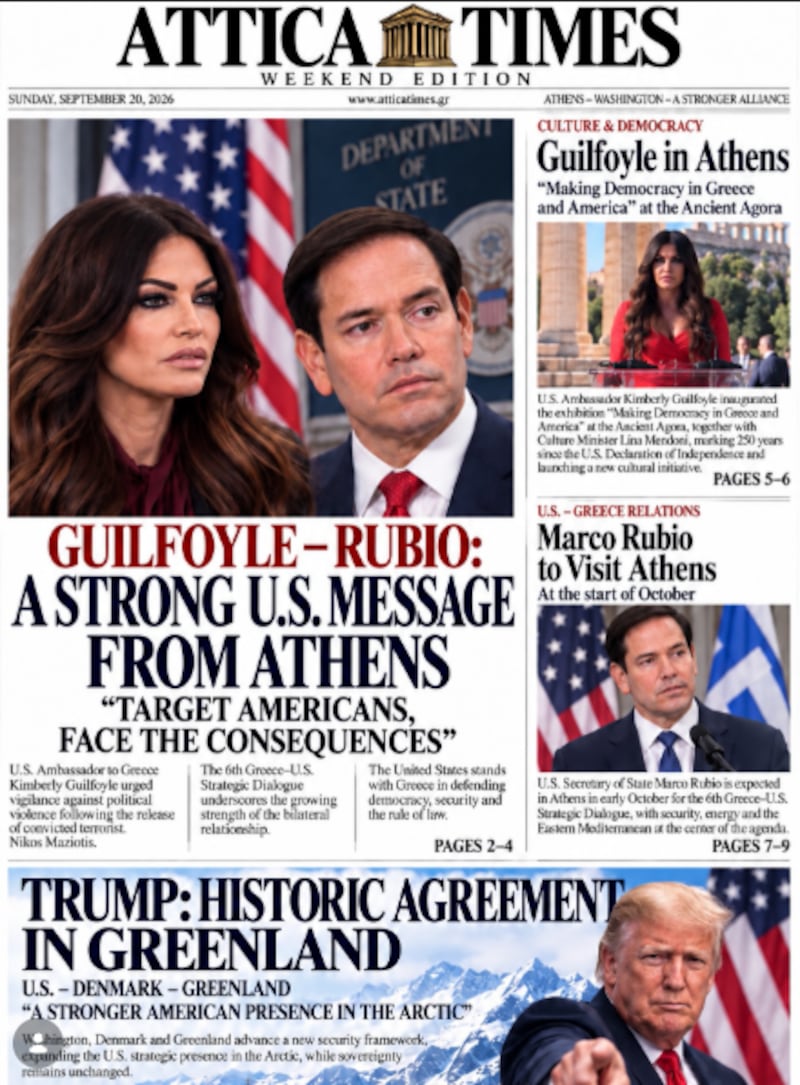 The Attica Times in Athens shows Guilfoyle and Rubio on its cover.