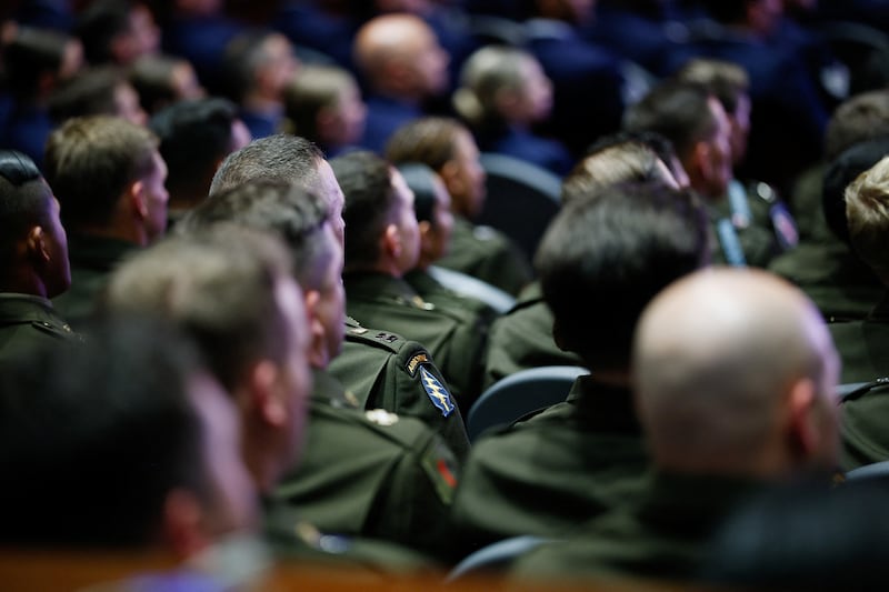 Attendees listen as US Defense Secretary Pete Hegseth delivers his 2026 "State of the Force" address to US junior officers and enlisted leaders at Marine Corps Base Quantico in Quantico, Virginia, US, September 30, 2026. REUTERS/Evan Vucci/Pool