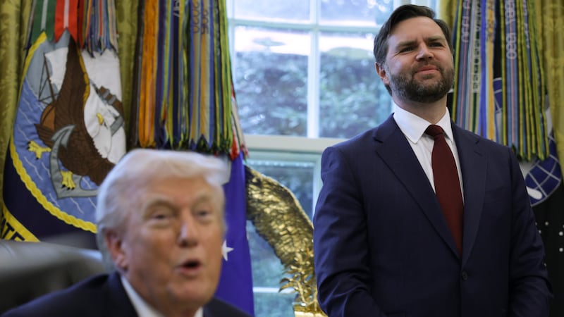 WASHINGTON, DC - MARCH 16: U.S. President Donald Trump and Vice President JD Vance participate in a White House signing ceremony in the Oval Office of the White House on March 16, 2026 in Washington, DC. Trump signed an executive order to create a task force on fraud which will be lead by Vice President J.D. Vance. (Photo by Alex Wong/Getty Images)