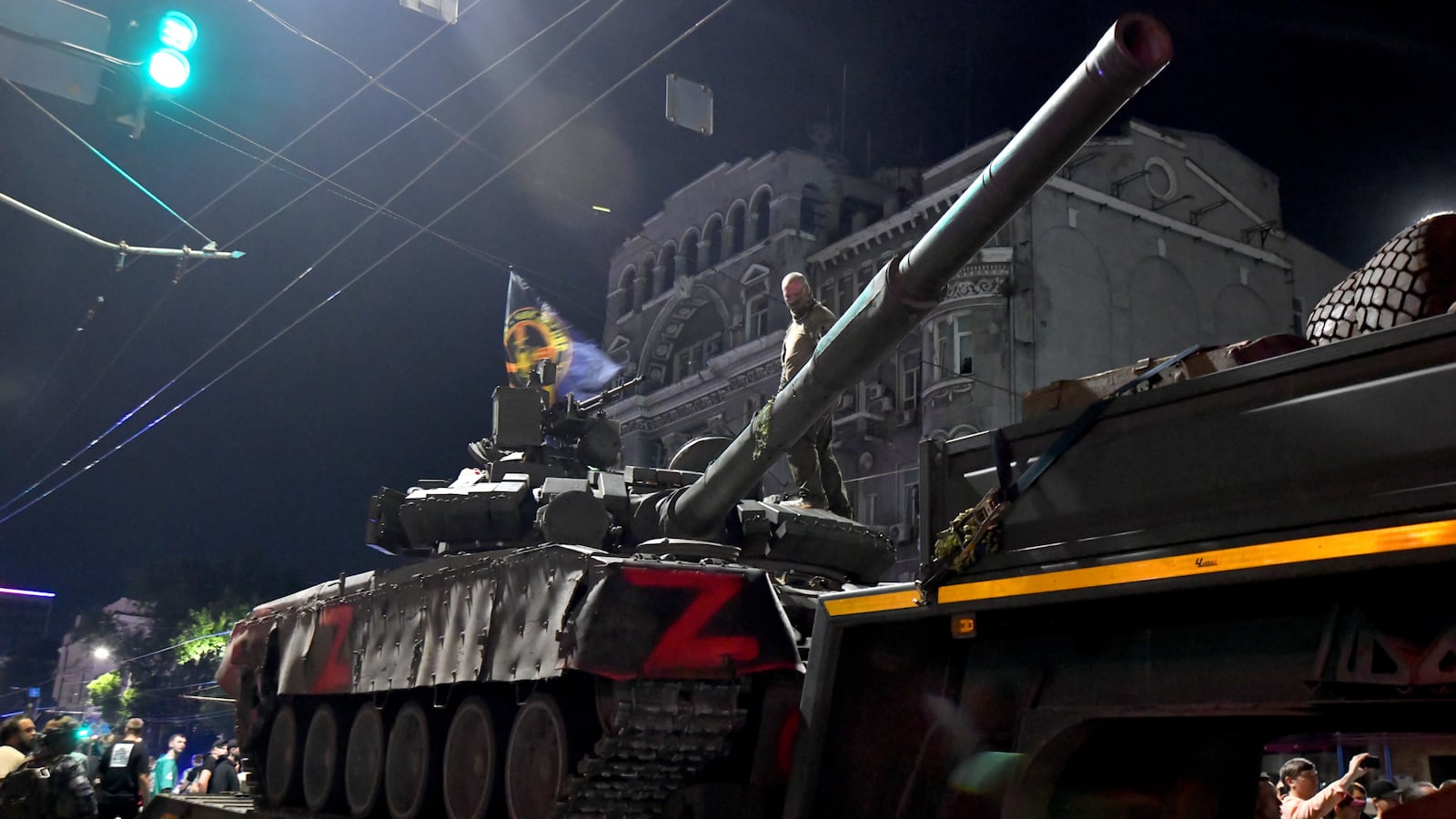 Members of Yevgeny Prigozhin’s Wagner Group prepare to depart from the Southern Military District’s headquarters after their mutiny and return to their base in Rostov-on-Don, Russia, on June 24, 2023.