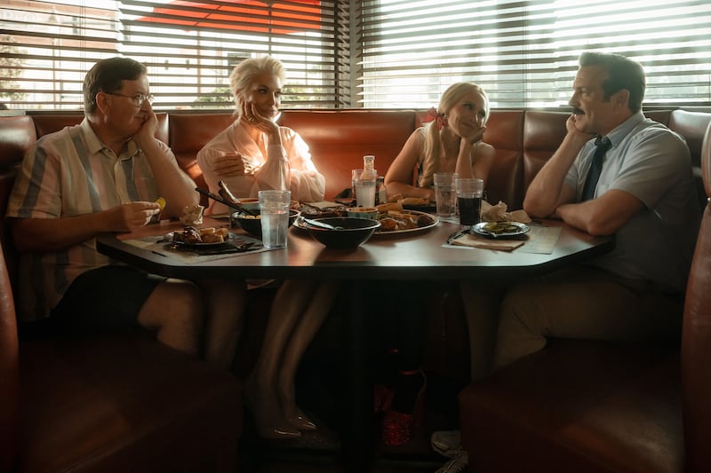 Jeremy Swift, Hannah Waddingham, Juno Temple and Jason Sudeikis in “Ted Lasso.”