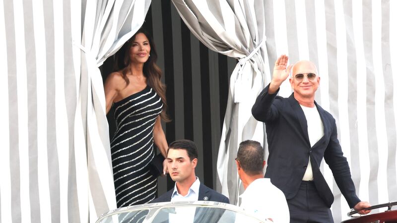 Jeff Bezos and Lauren Sanchez ahead of their wedding in Venice, Italy, on June 25, 2025.