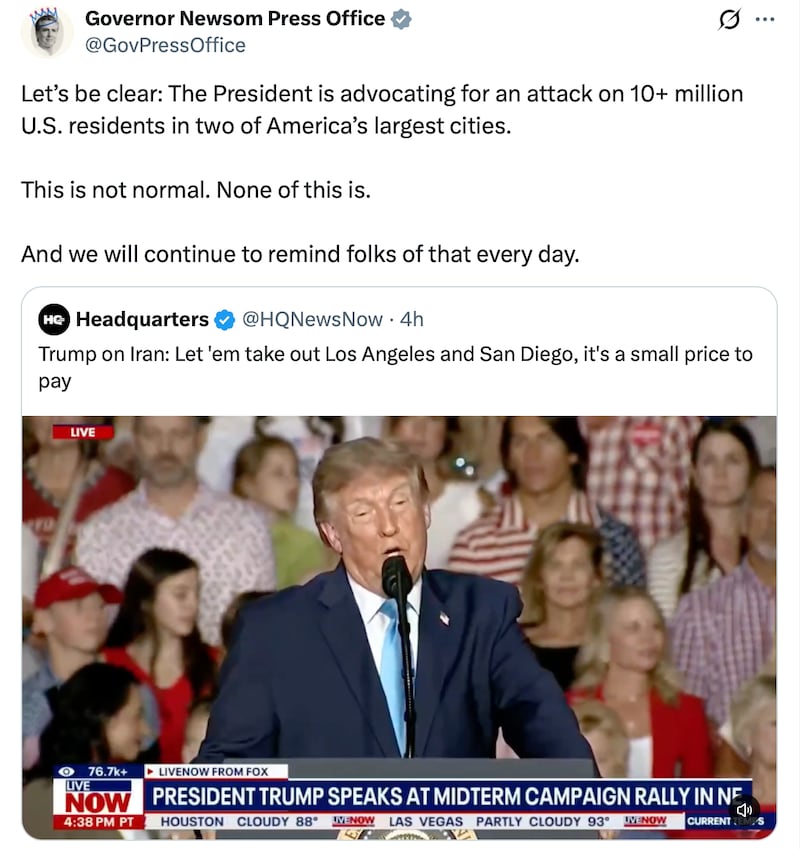 Gavin Newsom's press office calls out Trump's remarks.