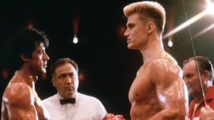"Rocky IV" with Sylvester Stallone as Rocky Balboa and Hans "Dolph" Lundgren as Ivan Drago.
