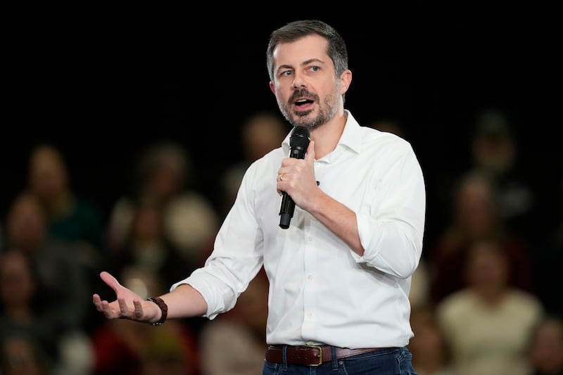 Pete Buttigieg speaks during a town hall at the La Crosse Center on January 16, 2026 in La Crosse, Wisconsin. Buttigieg spoke about housing costs, child care, and the need for leadership.