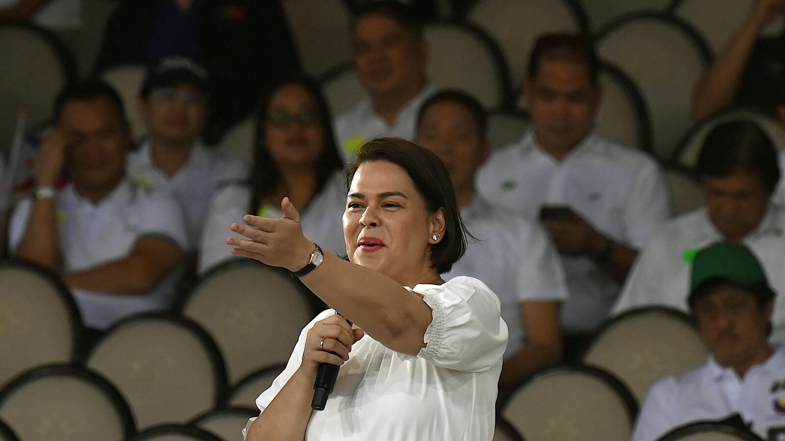 Philippine Vice President Sara Duterte speaks during the kick-off rally for the New Philippines movement at Quirino Grandstand in Manila on January 28, 2024.