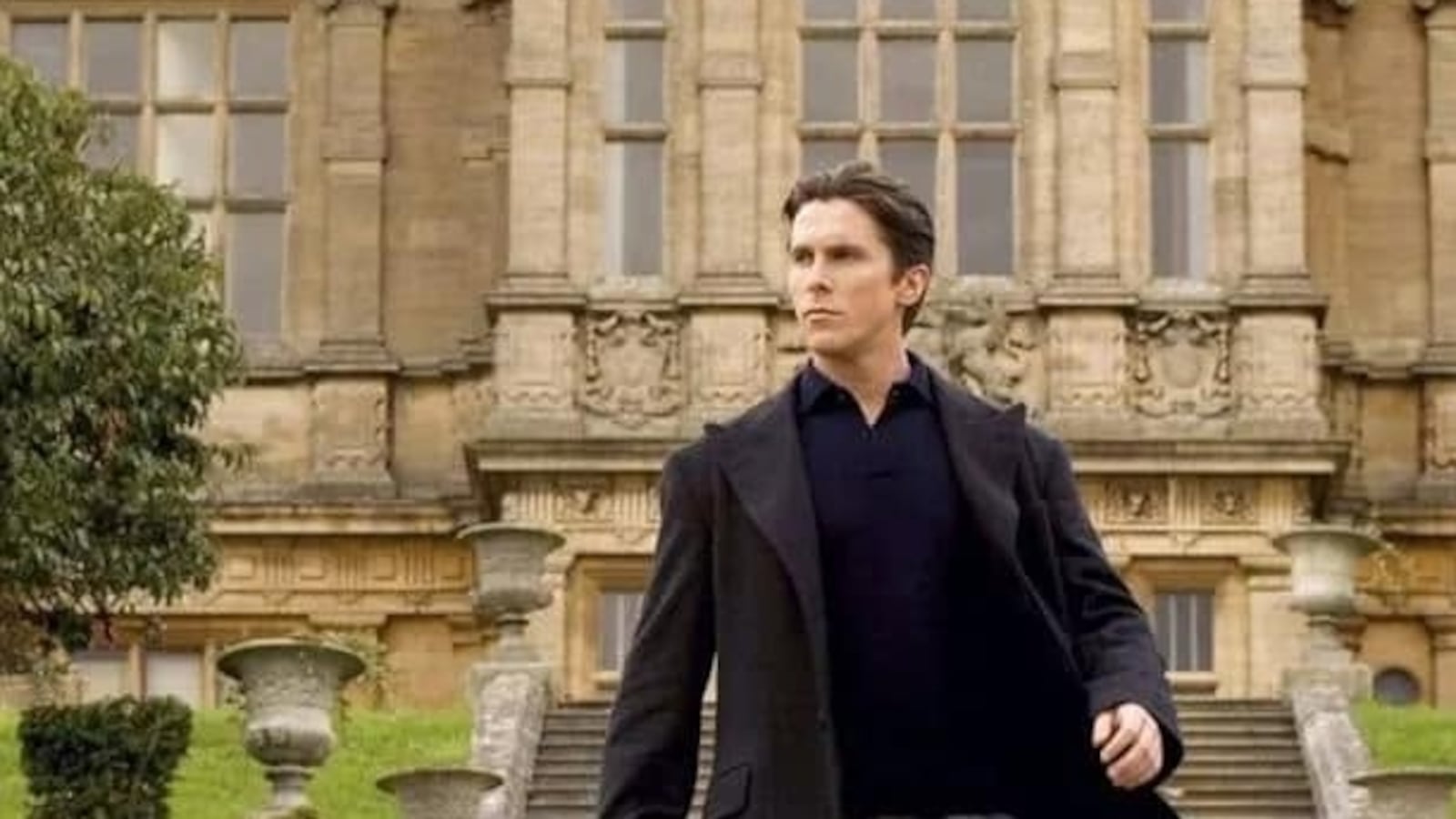 Christian Bale in front of Mentmore Towers.