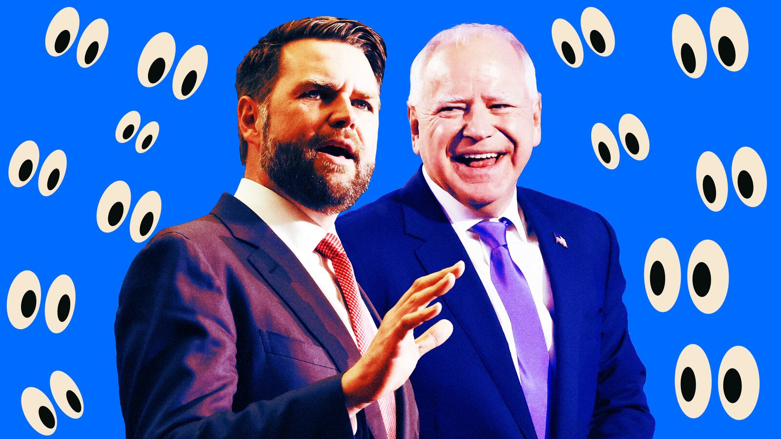 A photo illustration of JD Vance and Tim Walz.