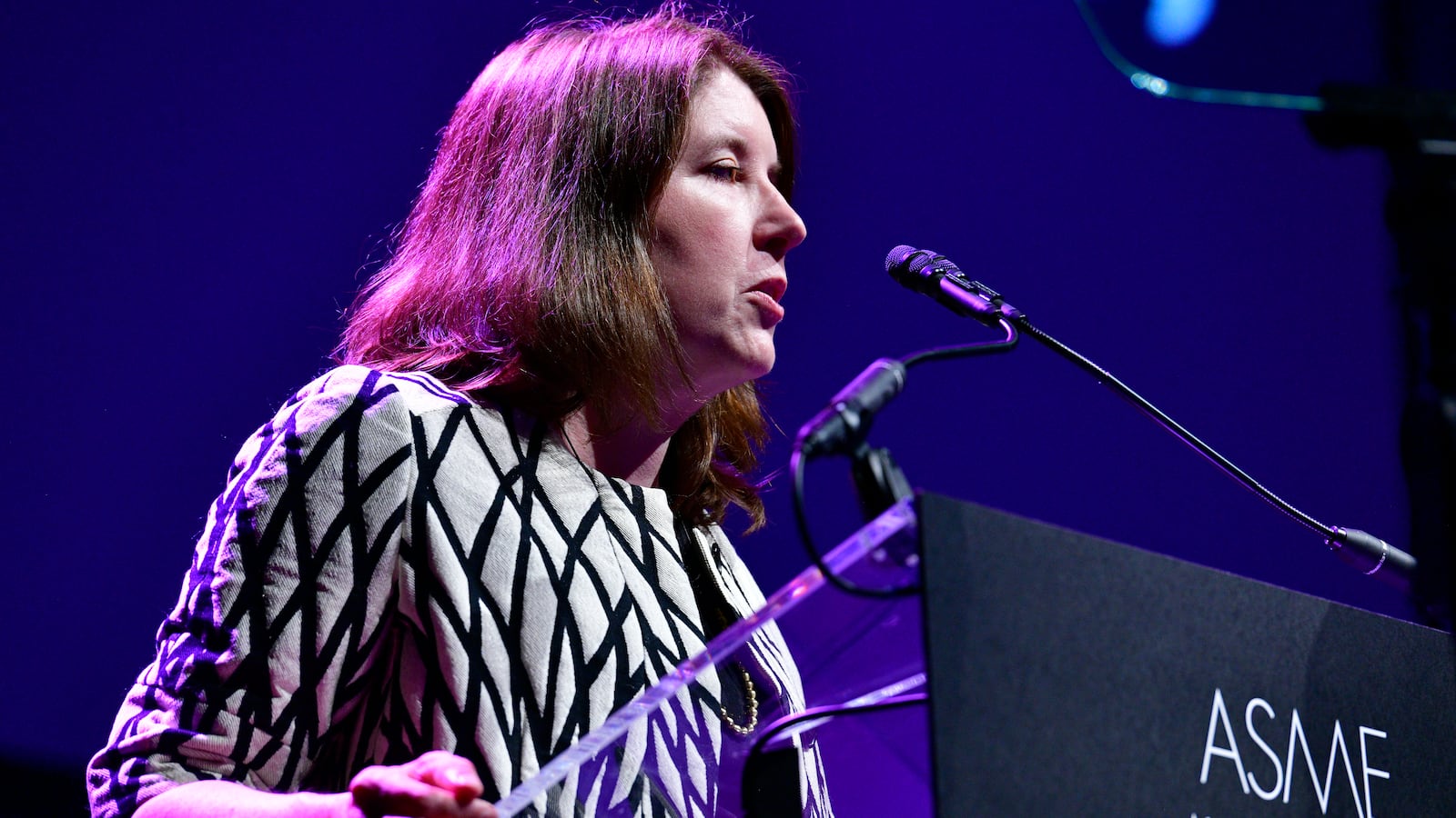 Clara Jeffery, editor in chief, Mother Jones speaks on stage during the 58th annual National Magazine Awards