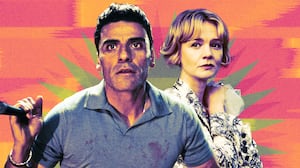 A photo illustration of Oscar Isaac as Josh Martin, Carey Mulligan as Lindsay Crane-Martin in Beef.