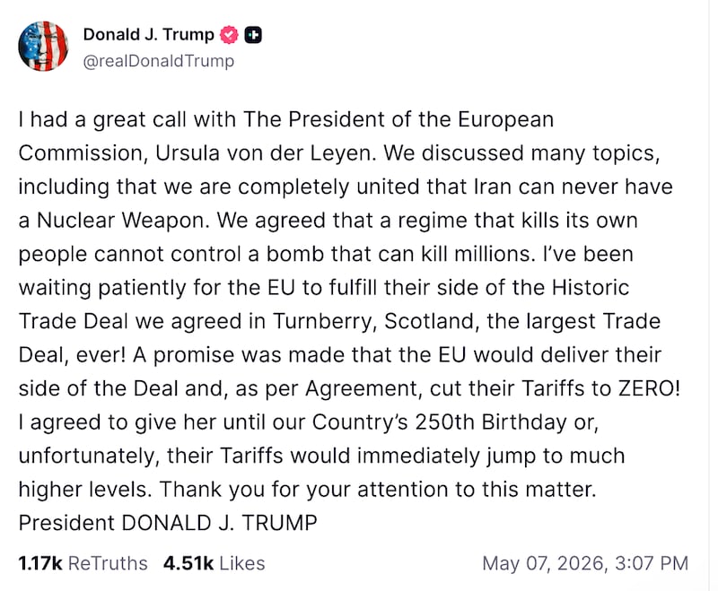 Trump threatens to impose higher tariffs on European Union countries with a 4th of July deadline.