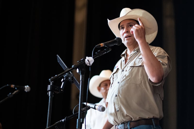 Democratic congressional candidate Bobby Pulido, speaking in Goliad, Texas, on Saturday, September 12, 2026, led GOP Rep. Monica De La Cruz in the latest Texas 15th district poll despite GOP gerrymandering in the state.