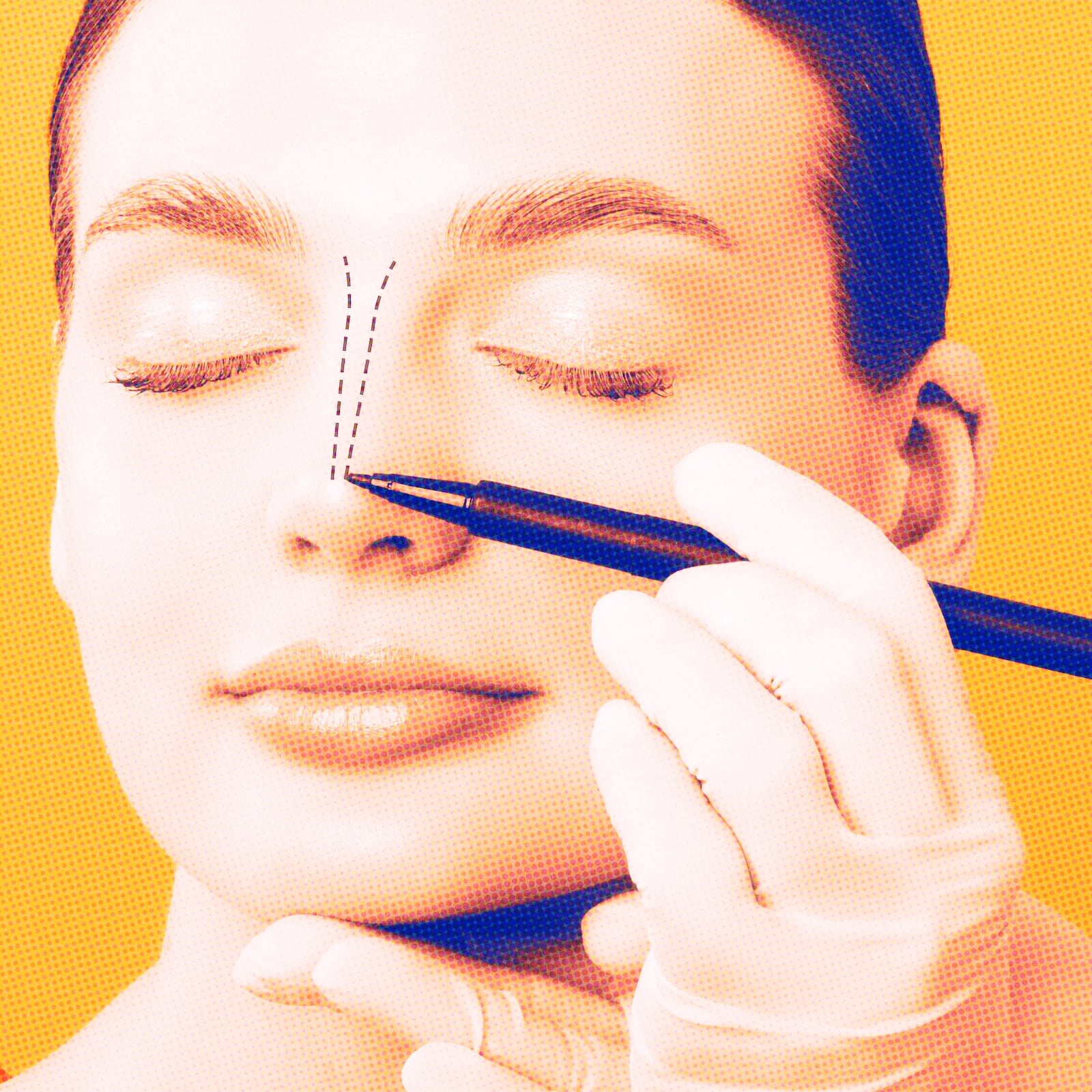 Woman getting a mark up for a nose job.