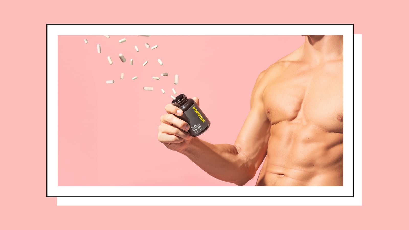 Man holding Popstar Volume + Taste bottle.