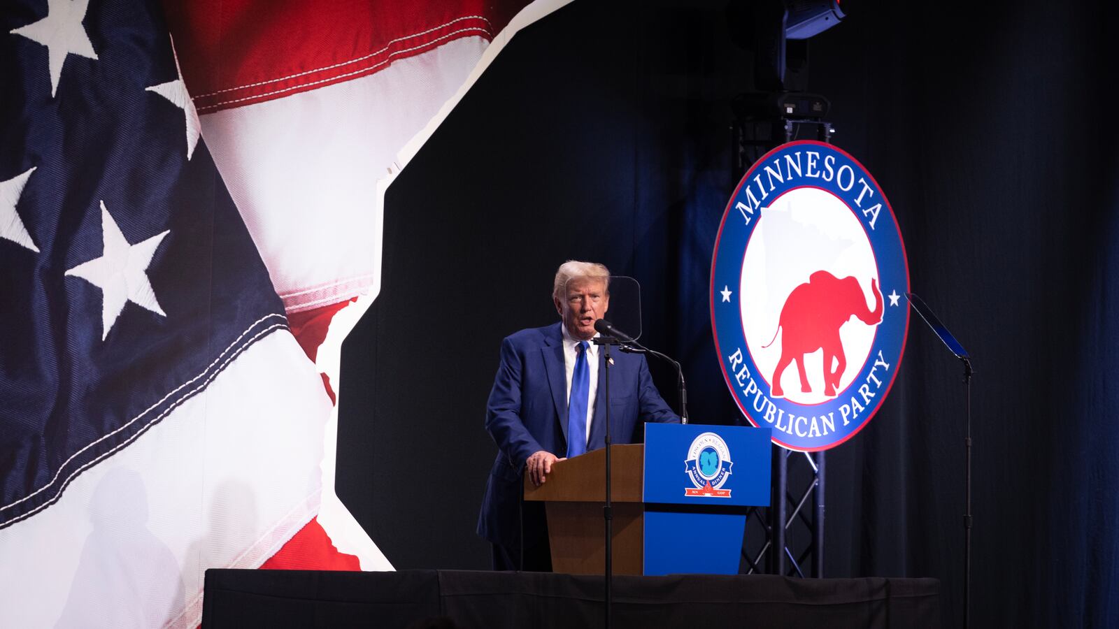Republican presidential candidate former President Donald Trump speaks at the annual Lincoln Reagan Dinner hosted by the Minnesota Republican party on May 17, 2024 in St. Paul, Minnesota.