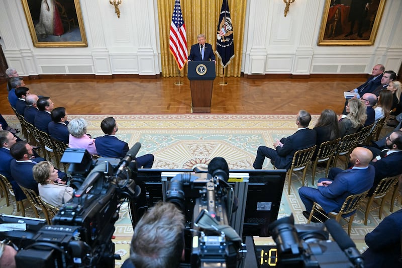 President Donald Trump speaks about election security during an address to the nation from the East Room of the White House in Washington, D.C., U.S., July 16, 2026.