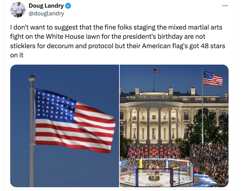 X post points out serious glitch in American flag planned for Ultimate Fighting Championship Donald Trump has planned for White House lawn.