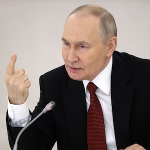 MOSCOW, RUSSIA - DECEMBER 25: Russian President Vladimir Putin gestures while speaking during the State Council Meeting at the Saint George's Hall of the Kremlin, on December 25, 2025 in Moscow, Russia. Putin gathered governors, cabinet members and parties leaders for the State Council meeting, the main topic of which was personnel training. (Photo by Contributor/Getty Images)