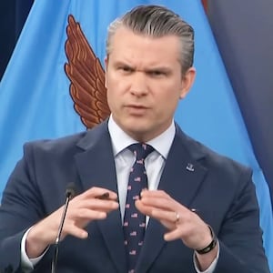Secretary of Defense Pete Hegseth holds a briefing on Iran at the Pentagon on March 13, 2026.