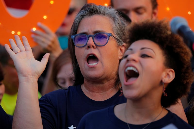 Entertainer Rosie O’Donnell and cast members from Broadway musicals join the "Kremlin Annex" protest in front of the White House in Washington, U.S., August 6, 2018.
