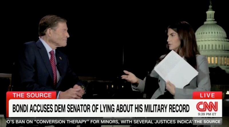 Richard Blumenthal on CNN Kaitlan Collins reads out Donald Trump's post about him.