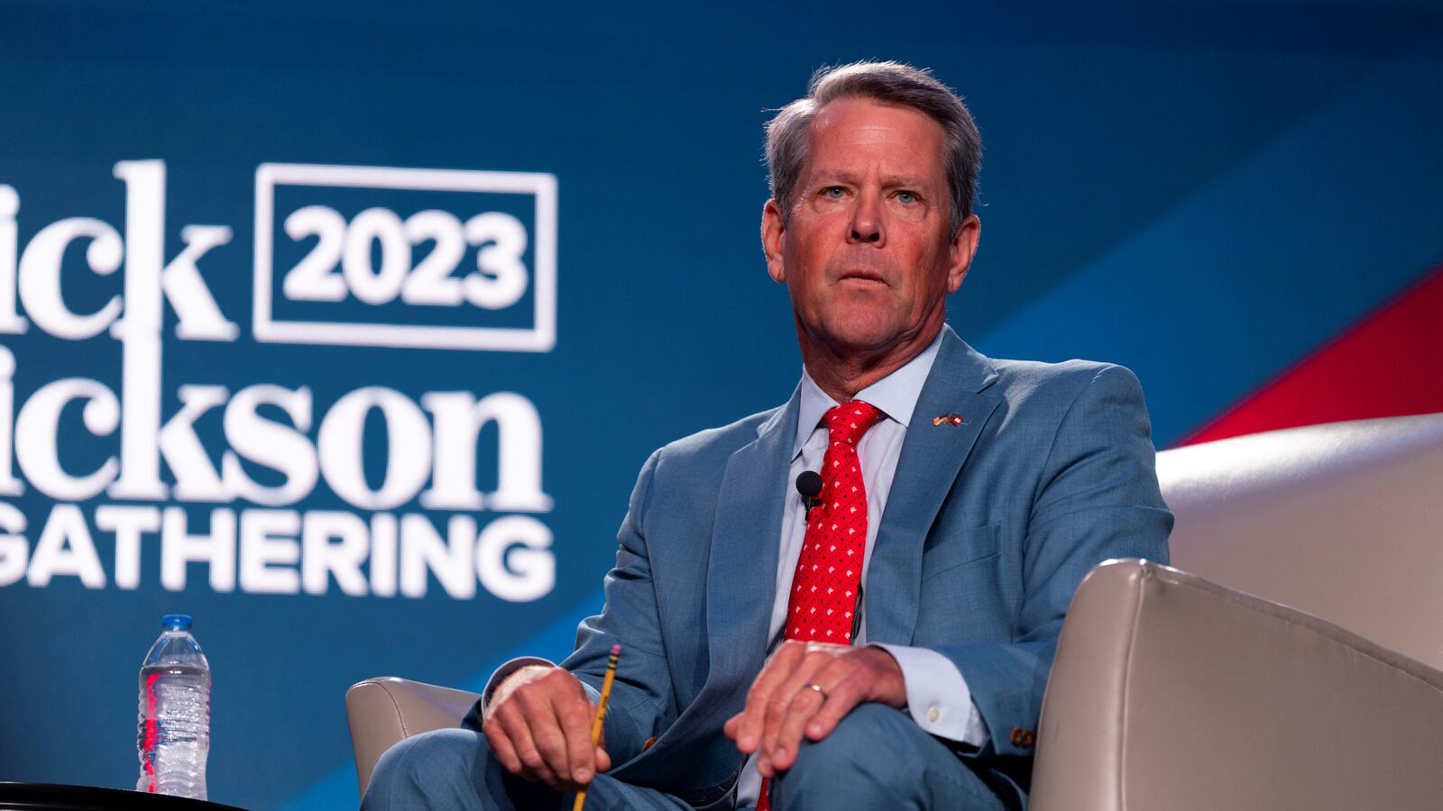 Georgia Governor Brian Kemp speaks at Erick Erickson’s conservative political conference in Atlanta, Georgia.