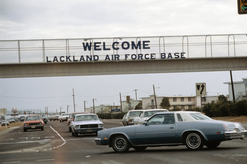View of traffic near the entrance to Lackland Air Force Base in San Antonio, Texas, December 2nd 1979.